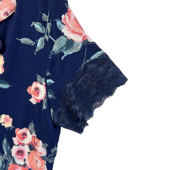 Apt. 9 Intimates Button Up Sleep Shirt NWT Women's Sz M Alexina Floral Navy Lace - Picture 4 of 6